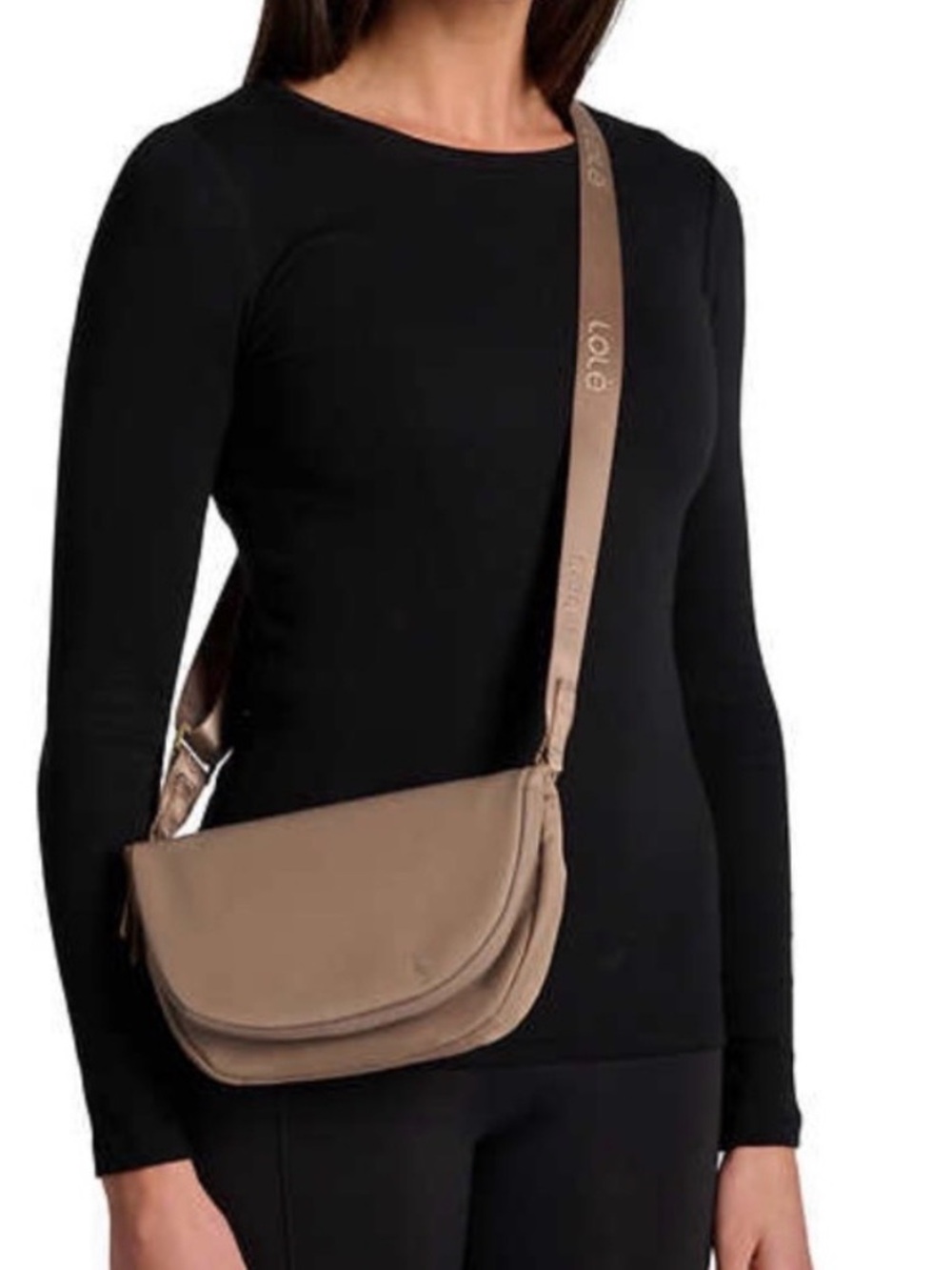 Lolë Taupe Crossbody with Logo Strap
